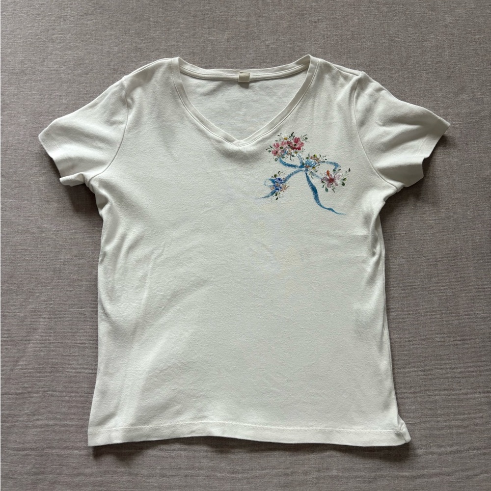 Vintage handpainted organic cotton coquette tee.